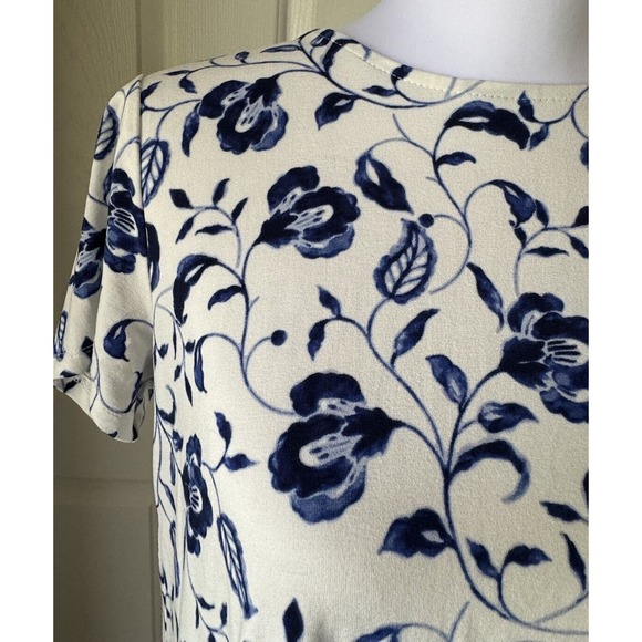 JJill Wearever Blue White Floral Short Sleeve Soft Stretchy Dress Womens PetiteS - Picture 5 of 7